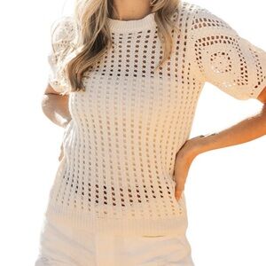 BiBi Cream Crochet Short Sleeve Sweater